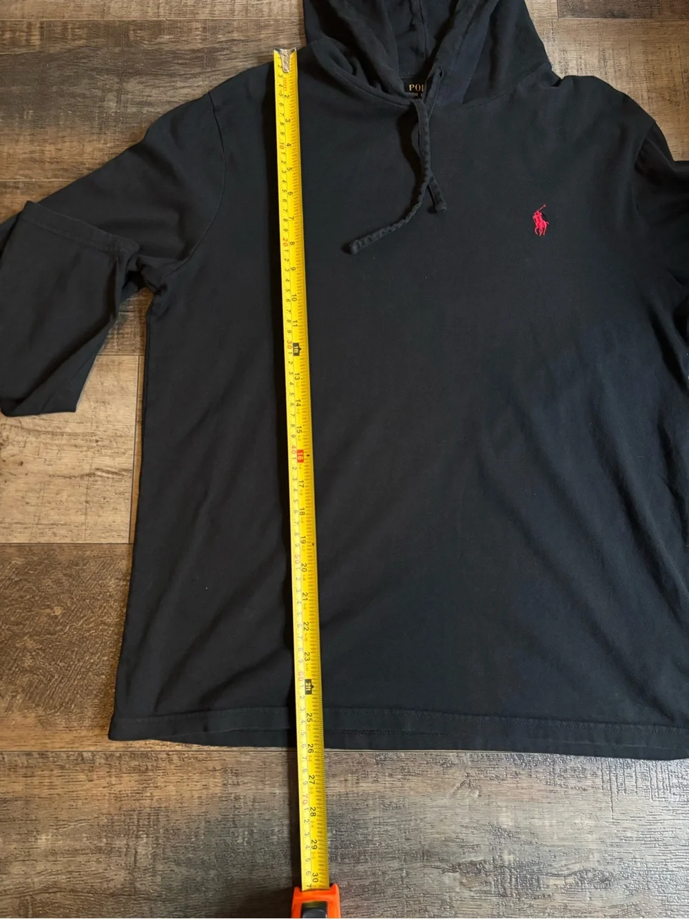 Polo by Ralph Lauren Black Hooded Long-Sleeve Shirt with Red Pony Logo